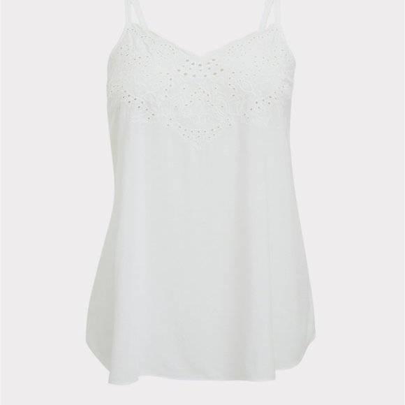 torrid Tops - SOPHIE - WHITE CHALLIS EYELET SWING CAMI  DETAILS